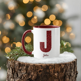 Modern Glitter Monogram J Mug with Name Mok