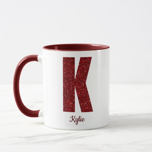 Modern Glitter Monogram K Mug with Name Mok (Links)