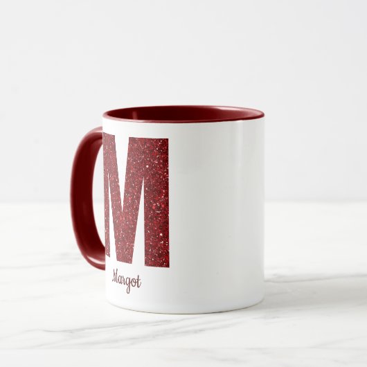 Modern Glitter Monogram M Mug with Name Mok (Voorkant links)