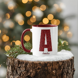 Modern Glitter Monogram Mug with Name Mok