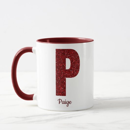 Modern Glitter Monogram P Mug with Name Mok (Links)