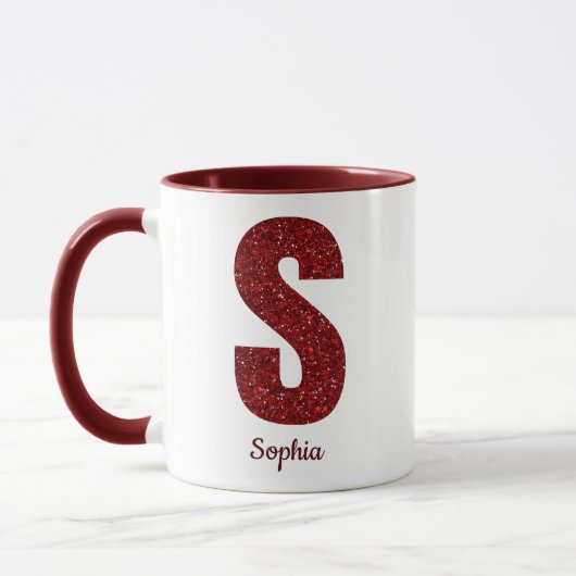 Modern Glitter Monogram S Mug with Name Mok (Links)