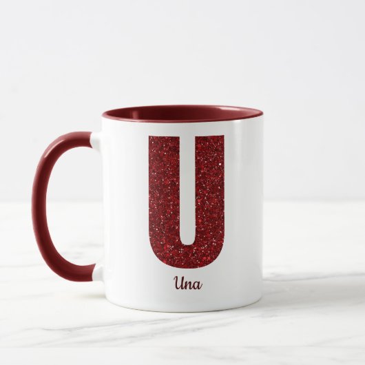 Modern Glitter Monogram U Mug with Name Mok (Links)