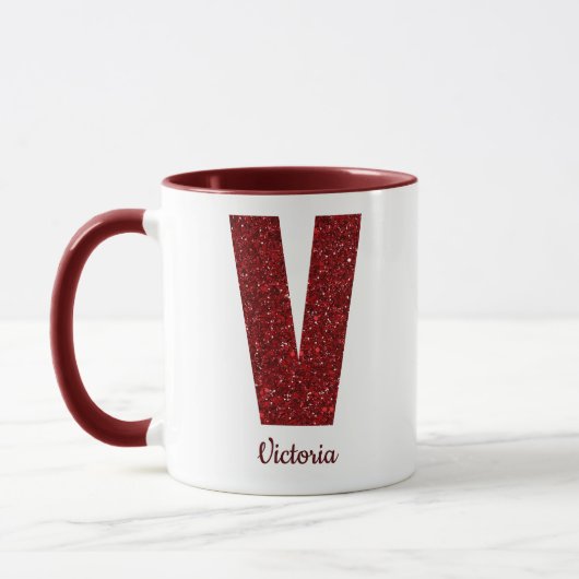 Modern Glitter Monogram V Mug with Name Mok (Links)