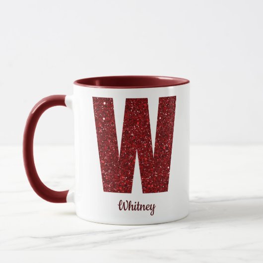 Modern Glitter Monogram W Mug with Name Mok (Links)