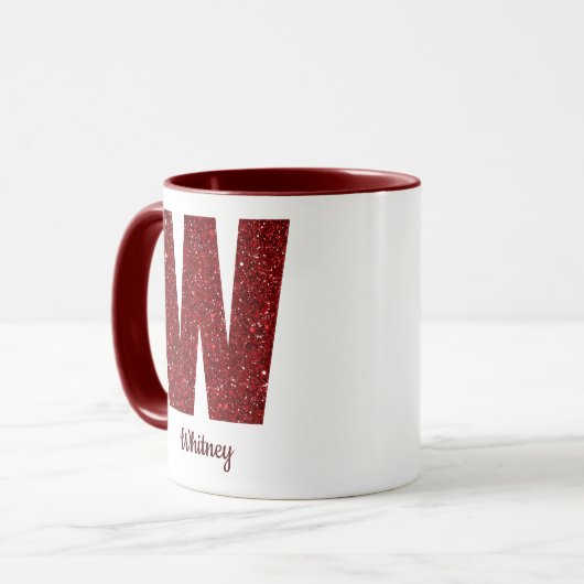 Modern Glitter Monogram W Mug with Name Mok (Voorkant links)