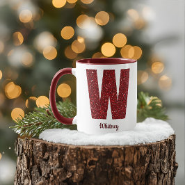 Modern Glitter Monogram W Mug with Name Mok