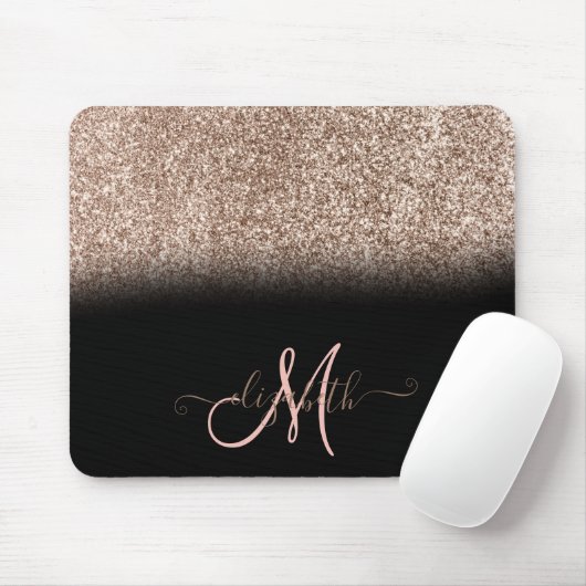Modern Glitter Ombre Black Monogram Muismat (Met muis)