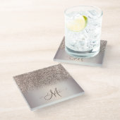 Modern Glitter Ombre Cool Monogram Glazen Onderzetter (Schuin)