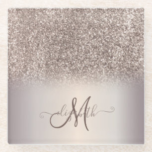Modern Glitter Ombre Cool Monogram Glazen Onderzetter