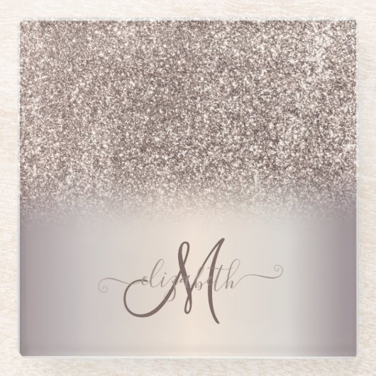 Modern Glitter Ombre Cool Monogram Glazen Onderzetter (Voorkant)