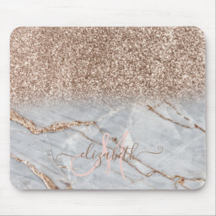Modern Glitter Ombre Roos Gold Marble Monogram Muismat
