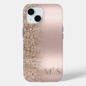 Modern Glitter Ombre Roos Gold Monogram Case-Mate iPhone Case (Achterkant)