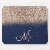 Modern Glitter Ombre Roos Gold Monogram Navy Blue Muismat (Voorkant)