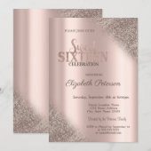 Modern Glitter Ombre Roos Goud Sweet 16 Kaart (Voorkant / Achterkant)