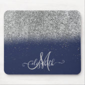 Modern Glitter Ombre Silver Monogram Navy Blue Muismat (Voorkant)