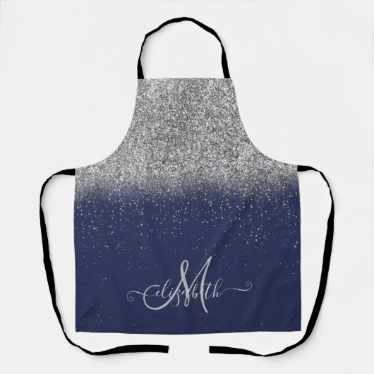 Modern Glitter Ombre Silver Monogram Navy Blue Schort (Voorkant)
