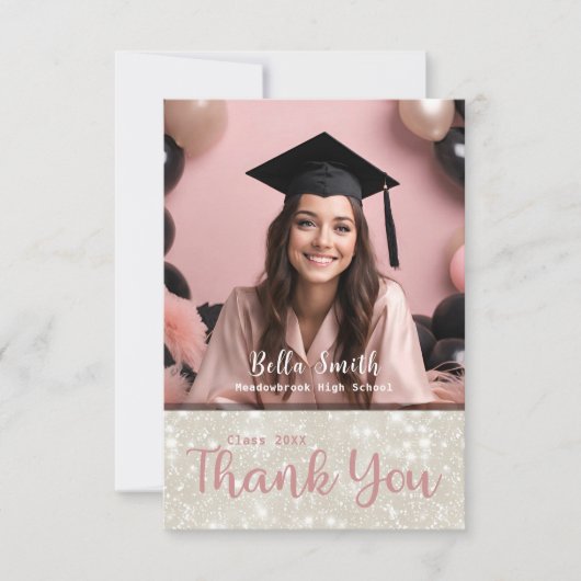 Modern Glitter Photo Afstuderen Bedankkaart (Voorkant)