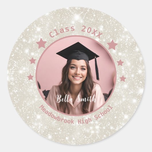 Modern Glitter Photo Afstuderen Ronde Sticker (Voorkant)