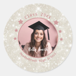 Modern Glitter Photo Afstuderen Ronde Sticker