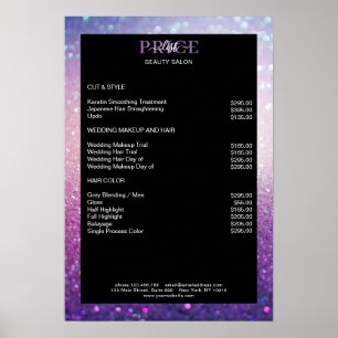 Modern Glitter Pink Paars Price List Poster