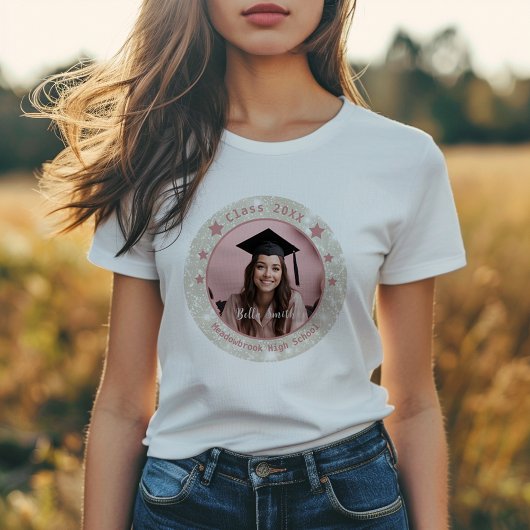 Modern Glitter Rond Foto Afstuderen T-shirt