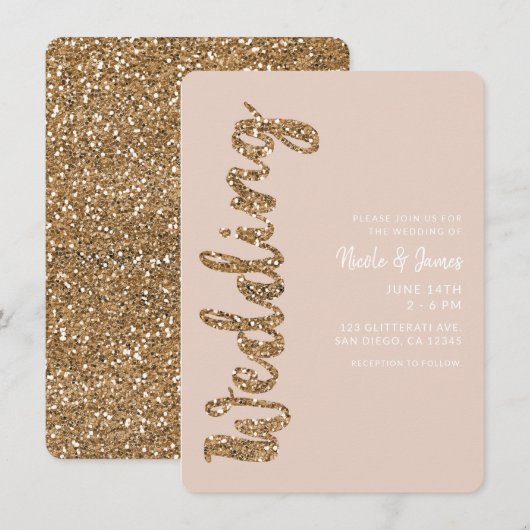 Modern Glitter Roos Gold Blush Glam Wedding Kaart (Voorkant / Achterkant)