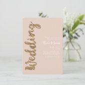 Modern Glitter Roos Gold Blush Glam Wedding Kaart (Staand voorkant)