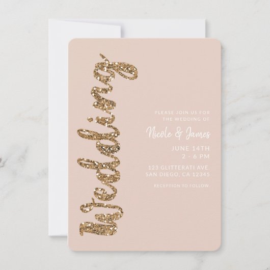 Modern Glitter Roos Gold Blush Glam Wedding Kaart (Voorkant)