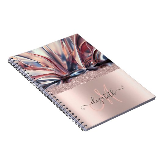 Modern Glitter Roos Gold Monogram Abstract Notitieboek (Rechterzijde)