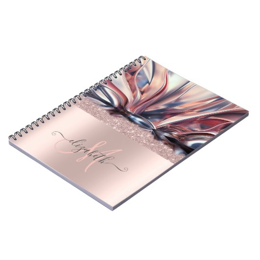 Modern Glitter Roos Gold Monogram Abstract Notitieboek (Linkerzijde)