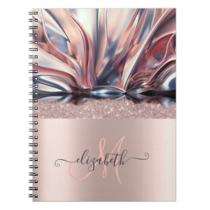 Modern Glitter Roos Gold Monogram Abstract Notitieboek