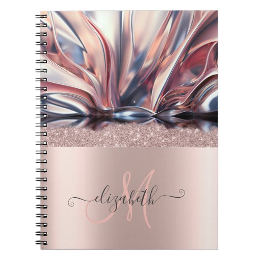 Modern Glitter Roos Gold Monogram Abstract Notitieboek (Voorkant)