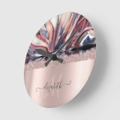 Modern Glitter Roos Gold Monogram Abstract Ronde Klok (Hoek)