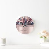 Modern Glitter Roos Gold Monogram Abstract Ronde Klok (Huis)