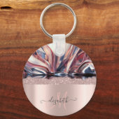 Modern Glitter Roos Gold Monogram Abstract Sleutelhanger (Voorkant)