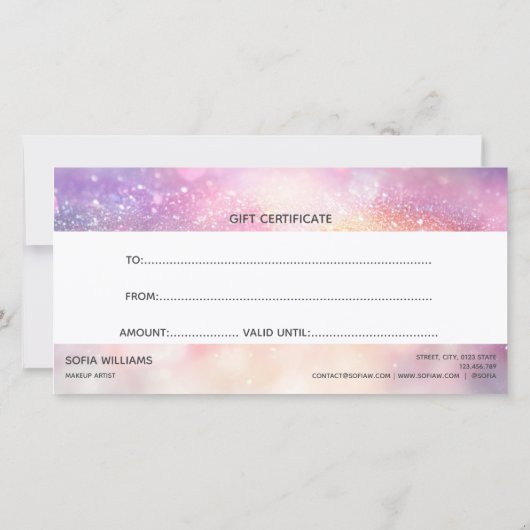 Modern Glitter Roze Certificaat Gift Kaart (Achterkant)