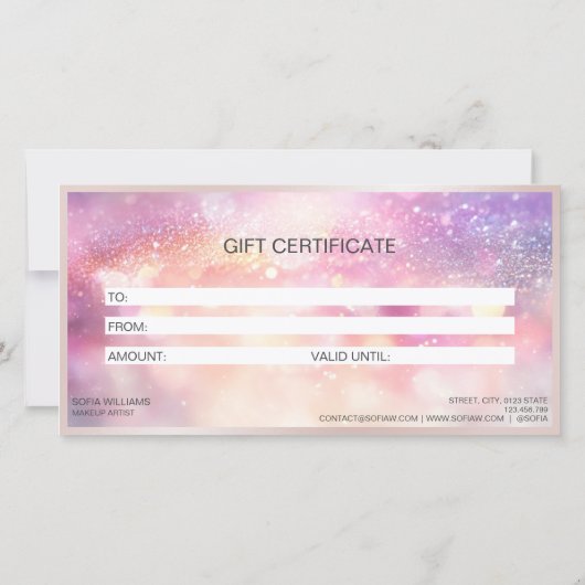 Modern Glitter Roze Certificaat Gift Kaart (Achterkant)