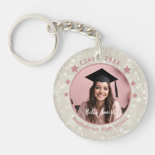 Modern Glitter Roze Foto Afstuderen Sleutelhanger