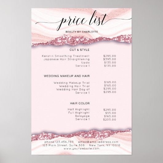 Modern, glitter, roze prijslijst Poster (Voorkant)