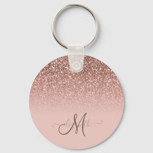 Modern Glitter Sequin Ombre Cool Monogram Sleutelhanger (Voorkant)