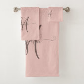 Modern Glitter Sequin Ombre Roos Gold Monogram Bad Handdoek (Insitu)