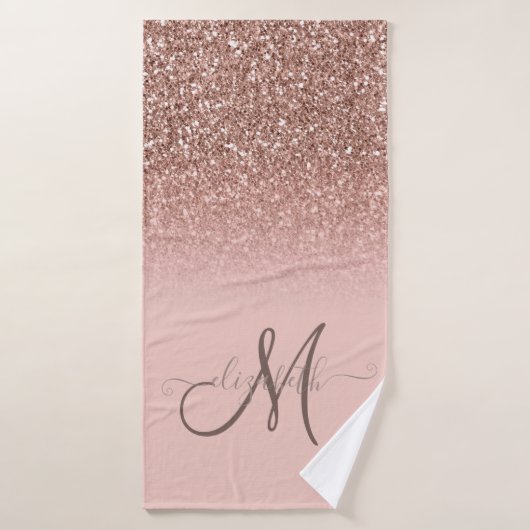 Modern Glitter Sequin Ombre Roos Gold Monogram Bad Handdoek (Badhanddoek)