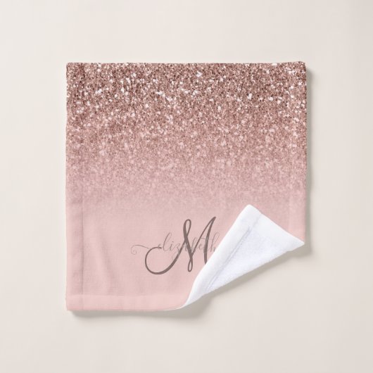 Modern Glitter Sequin Ombre Roos Gold Monogram Bad Handdoek (Wasdoekje)