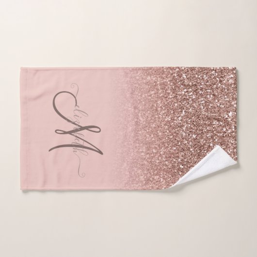Modern Glitter Sequin Ombre Roos Gold Monogram Bad Handdoek (Handdoek)
