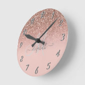 Modern Glitter Sequin Ombre Roos Gold Monogram Ronde Klok (Hoek)