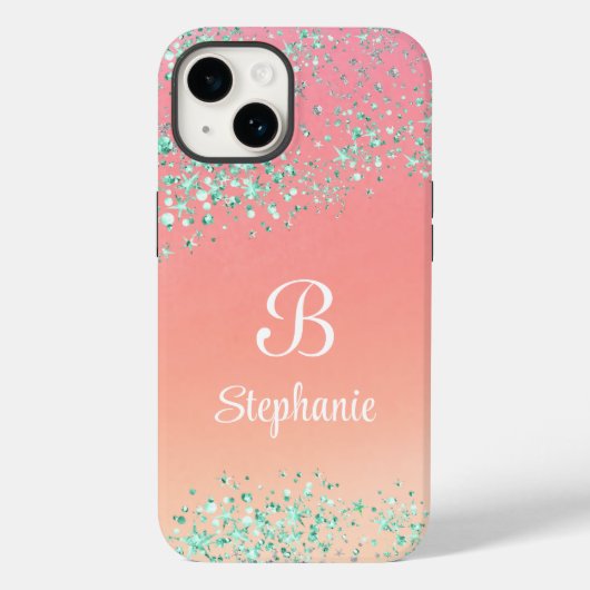 Modern Glitter Sparkle Stars Peach Sinaasappel Mag Case-Mate iPhone Case (Achterkant)