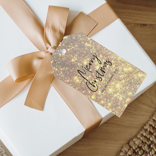 Modern Glitter Sparkles Gold Merry Kerstry Cadeaulabel