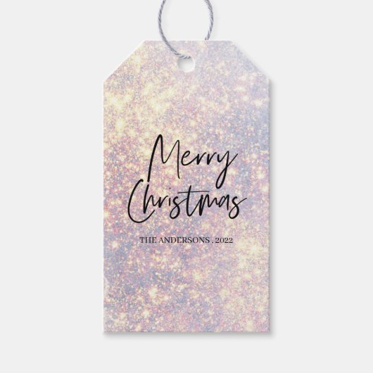 Modern Glitter Sparkles Merry Kerstcadeau Labels Cadeaulabel (Voorkant)