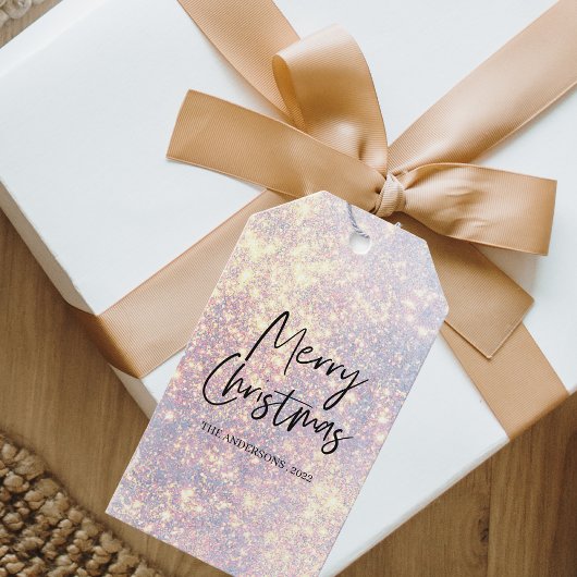 Modern Glitter Sparkles Merry Kerstry Cadeaulabel